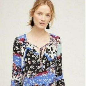 Anthropologie Yumi Kim silk floral bell sleeve dress XS